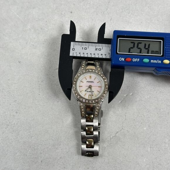 Fossil Blue Watch Womens 25mm Two-Tone MOP Dial Crystal Bezel Date New Battery - Picture 8 of 9